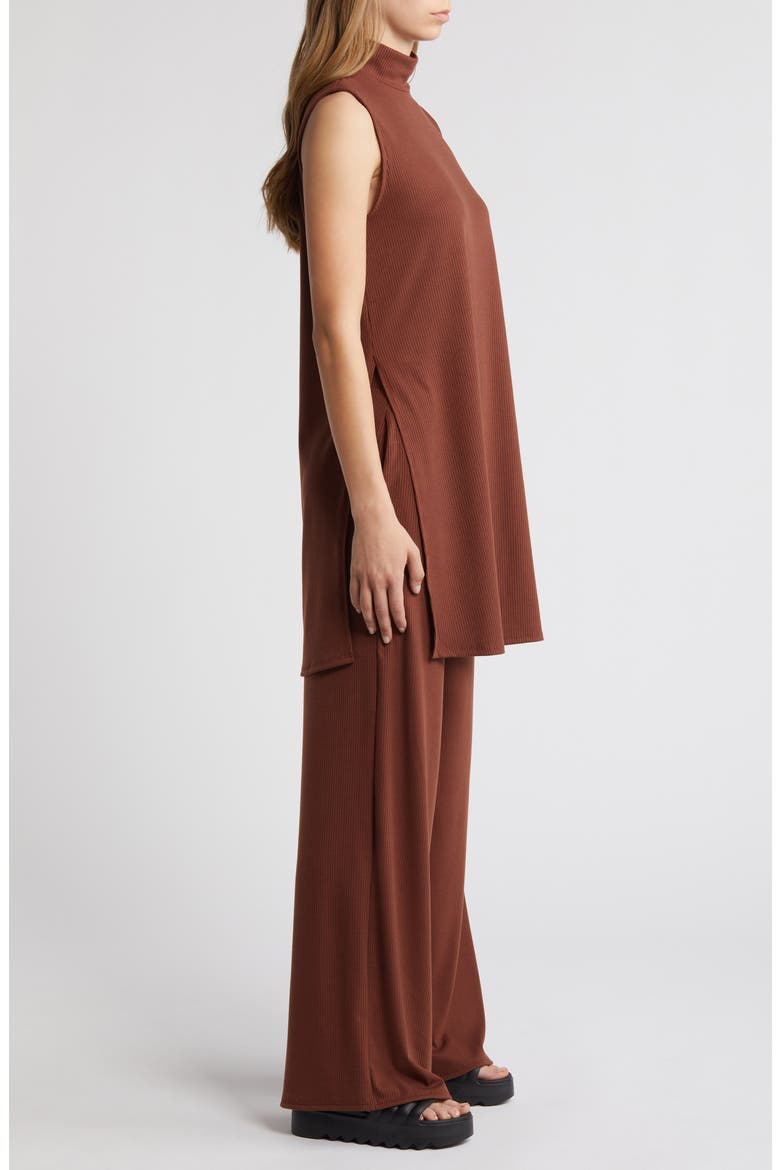 Gigi Rib Sleeveless Top & Wide Leg Pants, Alternate, color, BROWN
