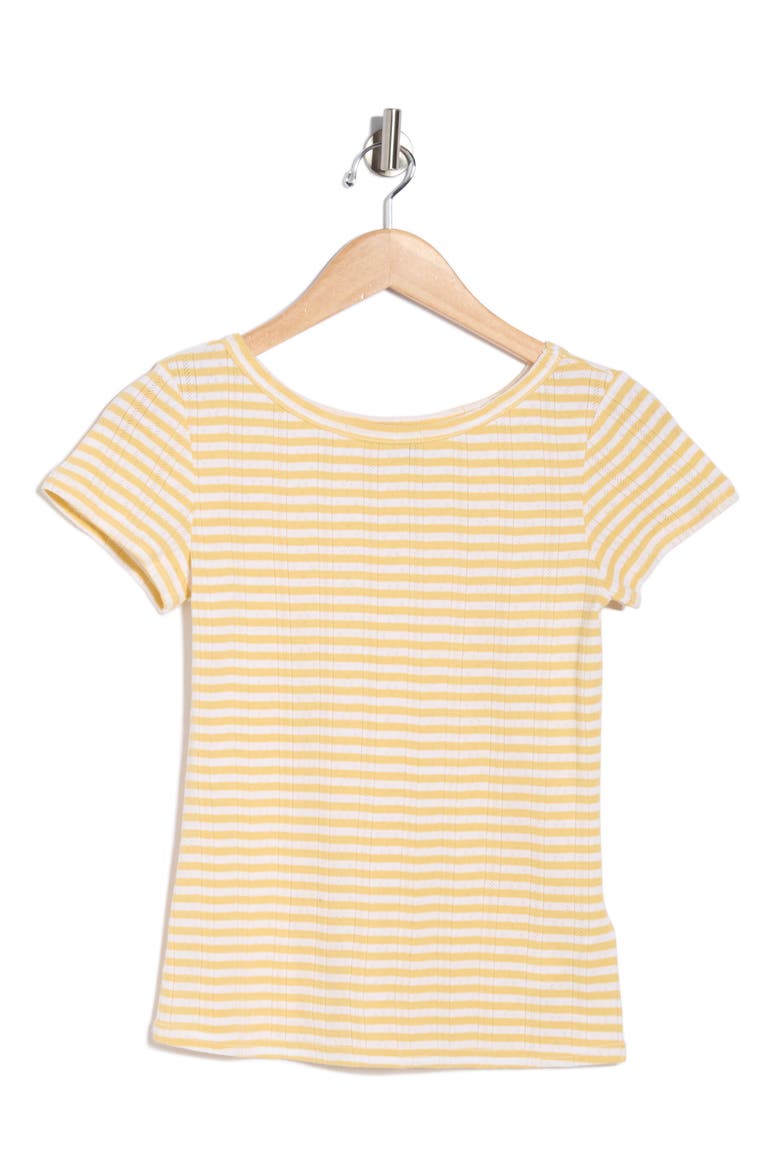 Boat Neck Pointelle T-Shirt, Alternate, color, HONEYSUCKLE BEIGE/ WHITE