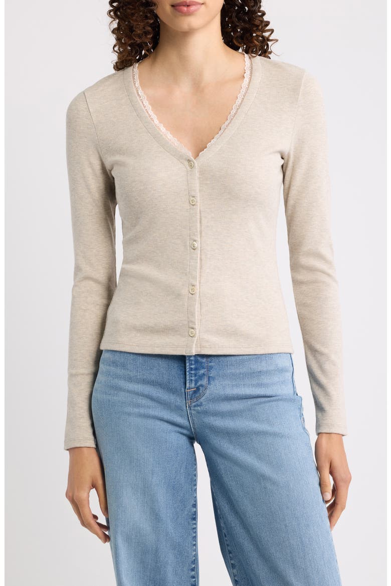 The Rib Trim Cardigan, Main, color, OATMEAL HEATHER