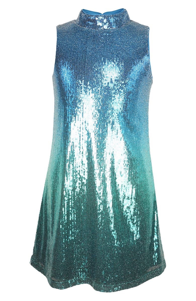 Zunie Kids' Ombré Sequin Sleeveless Trapeze Dress, Main, color, Teal Multi