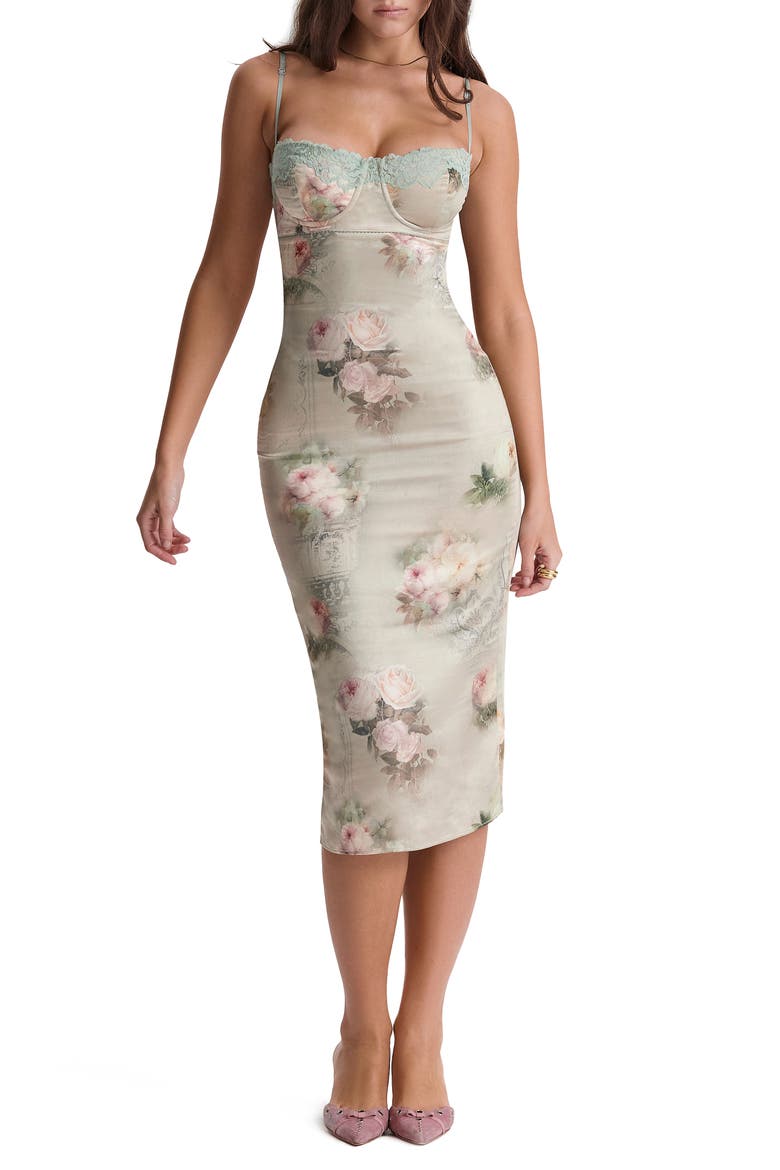 Floral Lace Trim Underwire Cocktail Dress, Main, color, VINTAGE