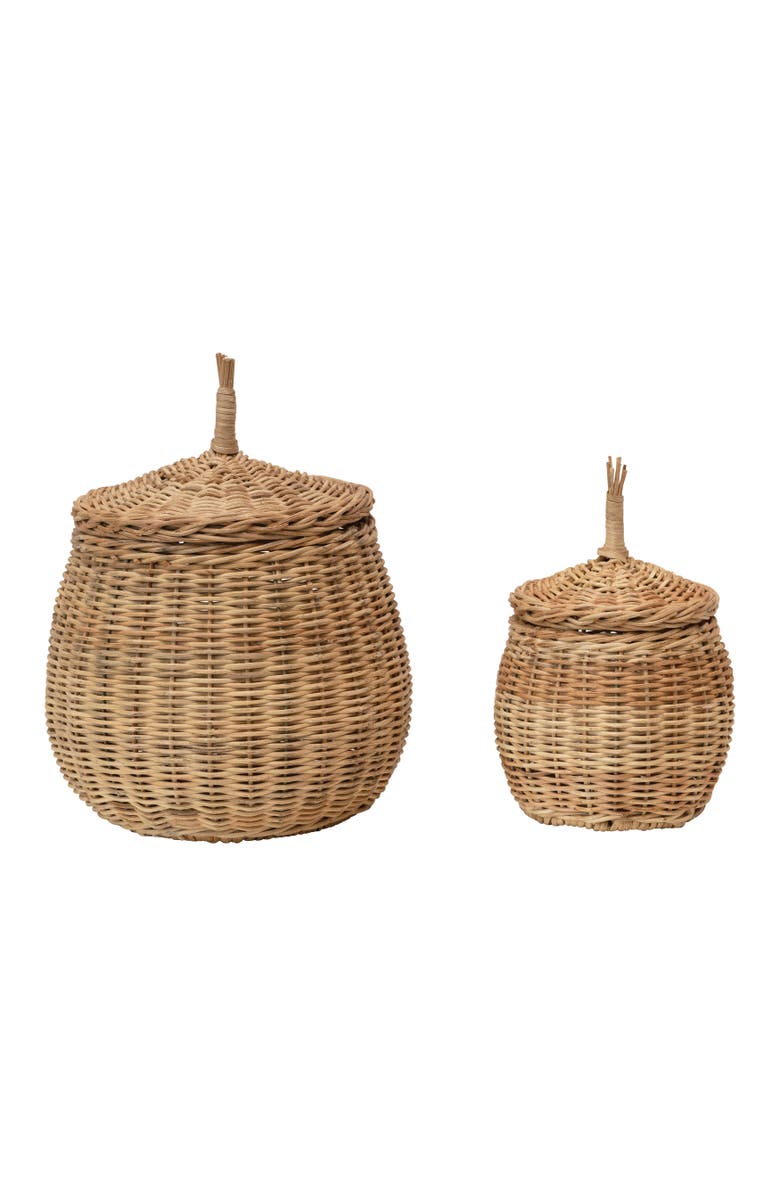 Storied Home Hand-Woven Wicker Basket Storage with Lids, Natural, Set of 2, Main, color, Natural
