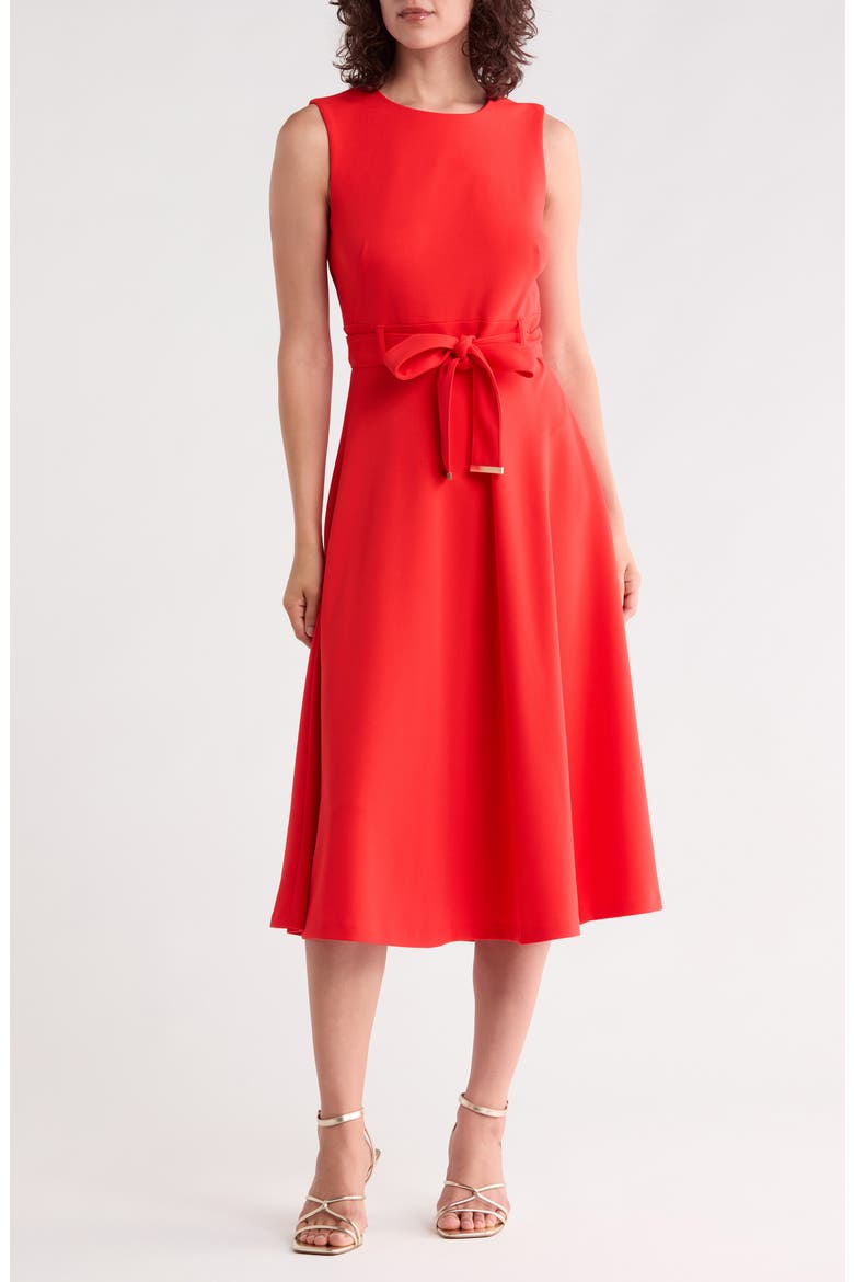 Self Belt A-Line Midi Dress, Main, color, TANGO