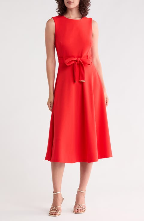 Self Belt A-Line Midi Dress