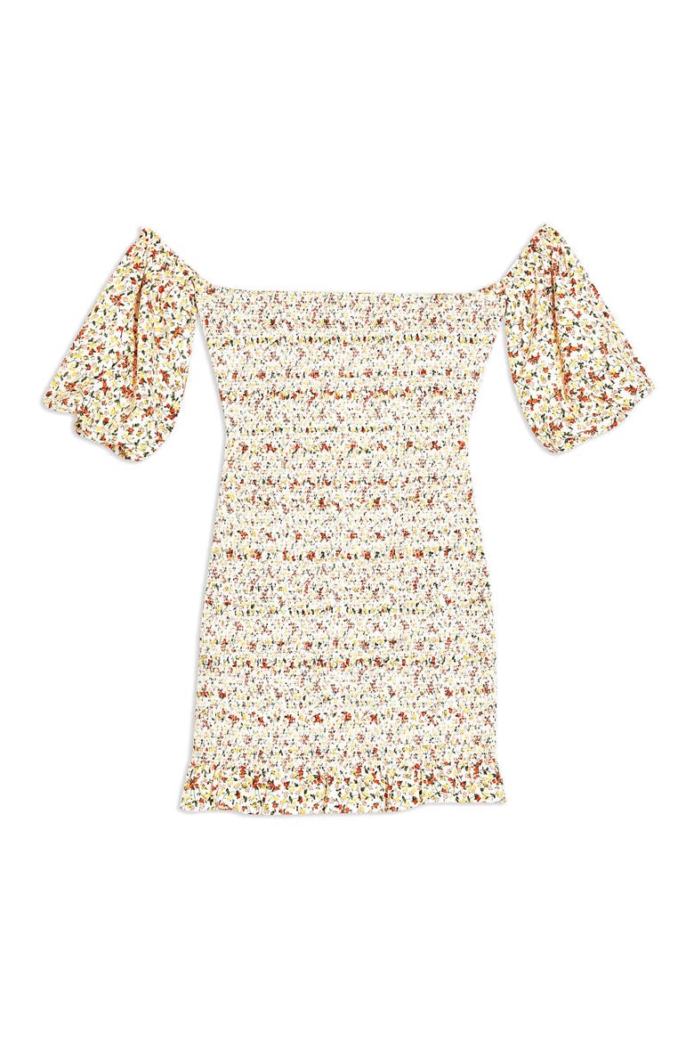 Ditsy Floral Print Off the Shoulder Minidress, Alternate, color, IVORY