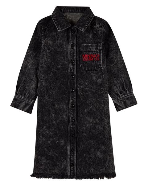 Kids Denim Shirt-Collared Button-Down Knee-Length Dress