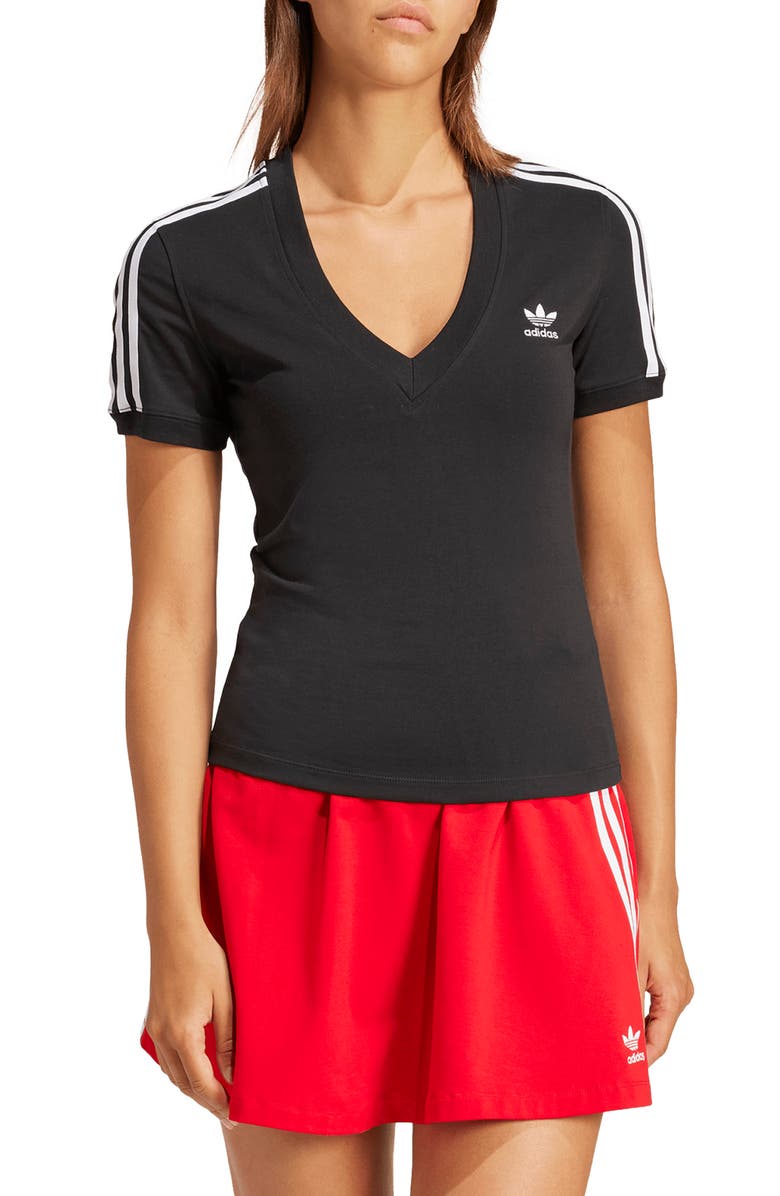 adidas Adicolor 3-Stripes V-Neck T-Shirt, Main, color, 