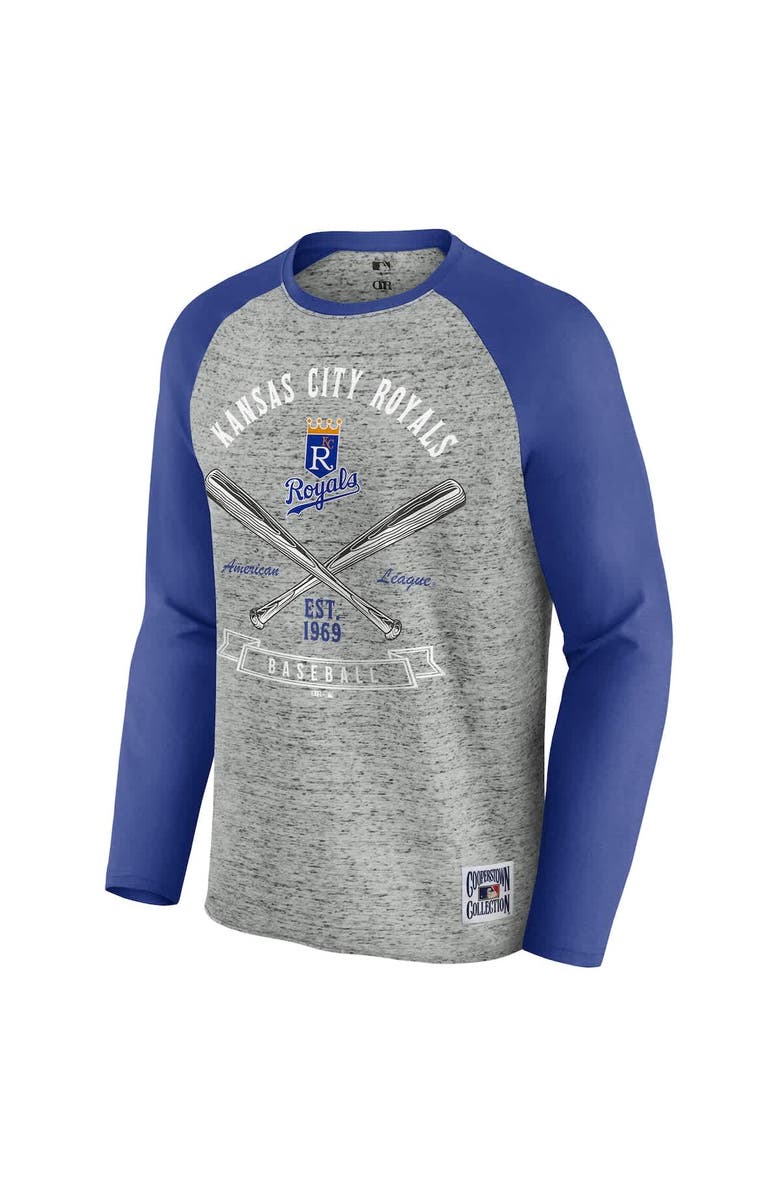 Darius Rucker Collection by Fanatics Men's Darius Rucker Collection by Fanatics Heather Gray Kansas City Royals Raw Edge Raglan Long Sleeve Baseball T-Shirt, Alternate, color, Heather Gray