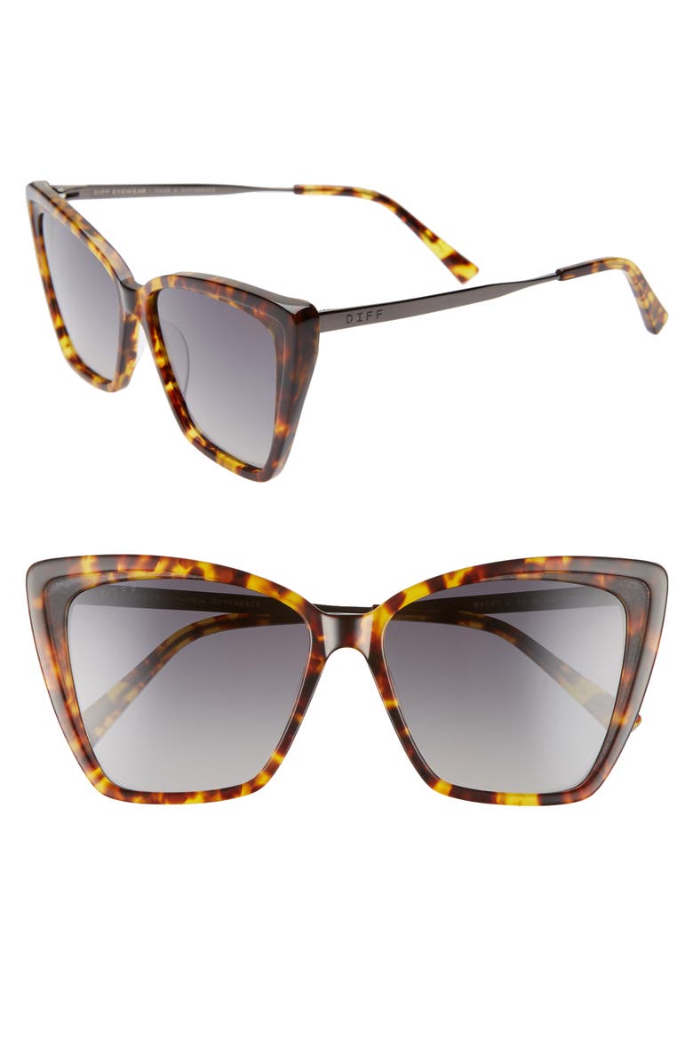 Becky II 56mm Cat Eye Sunglasses, Alternate, color, AMBER TORTOISE/ BLUE GRADIENT