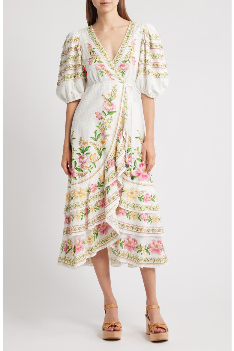 Palm Dream Floral Print Wrap Dress, Main, color, OFF-WHITE