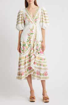 FARM Rio Palm Dream Floral Print Wrap Dress