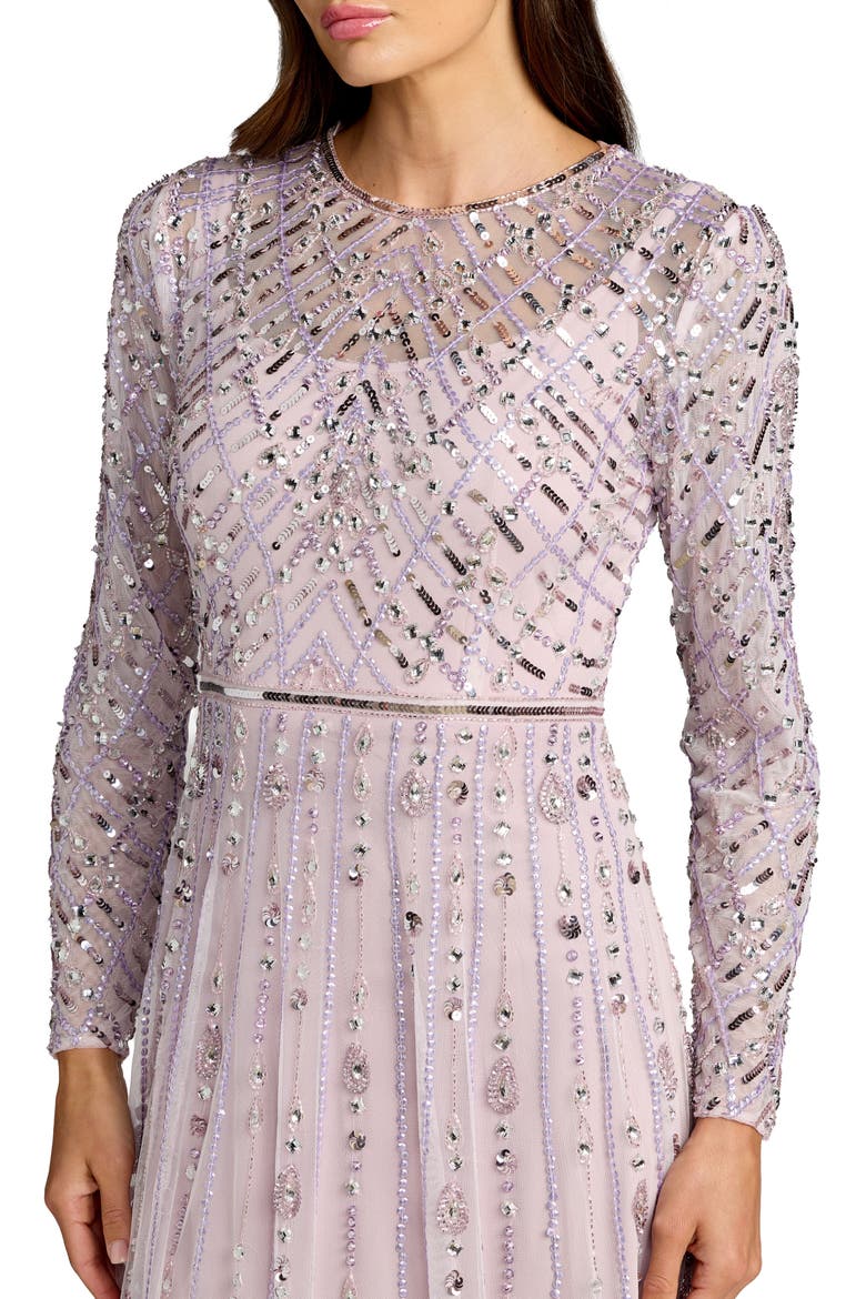 Hand Embellished Long Sleeve A-Line Gown, Alternate, color, Vintage Lilac
