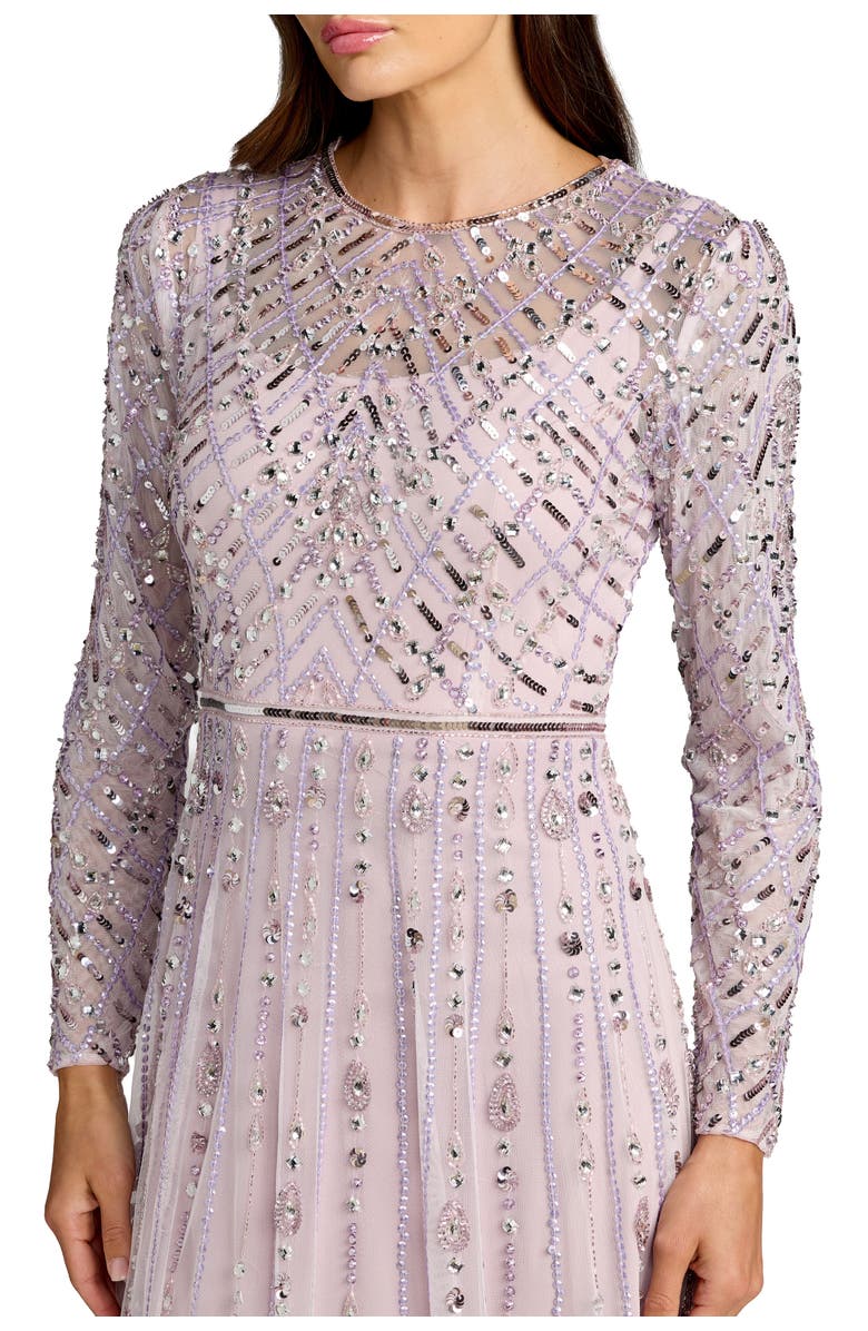 Mac Duggal Hand Embellished Long Sleeve A-Line Gown, Alternate, color, Vintage Lilac