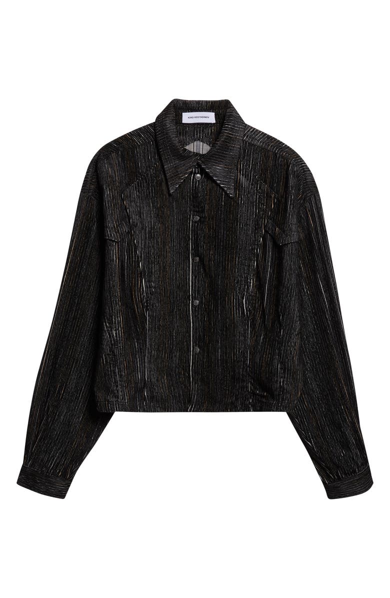 KIKO KOSTADINOV Kraner Stripe Velvet Crop Snap-Up Shirt, Alternate, color, Melange Black