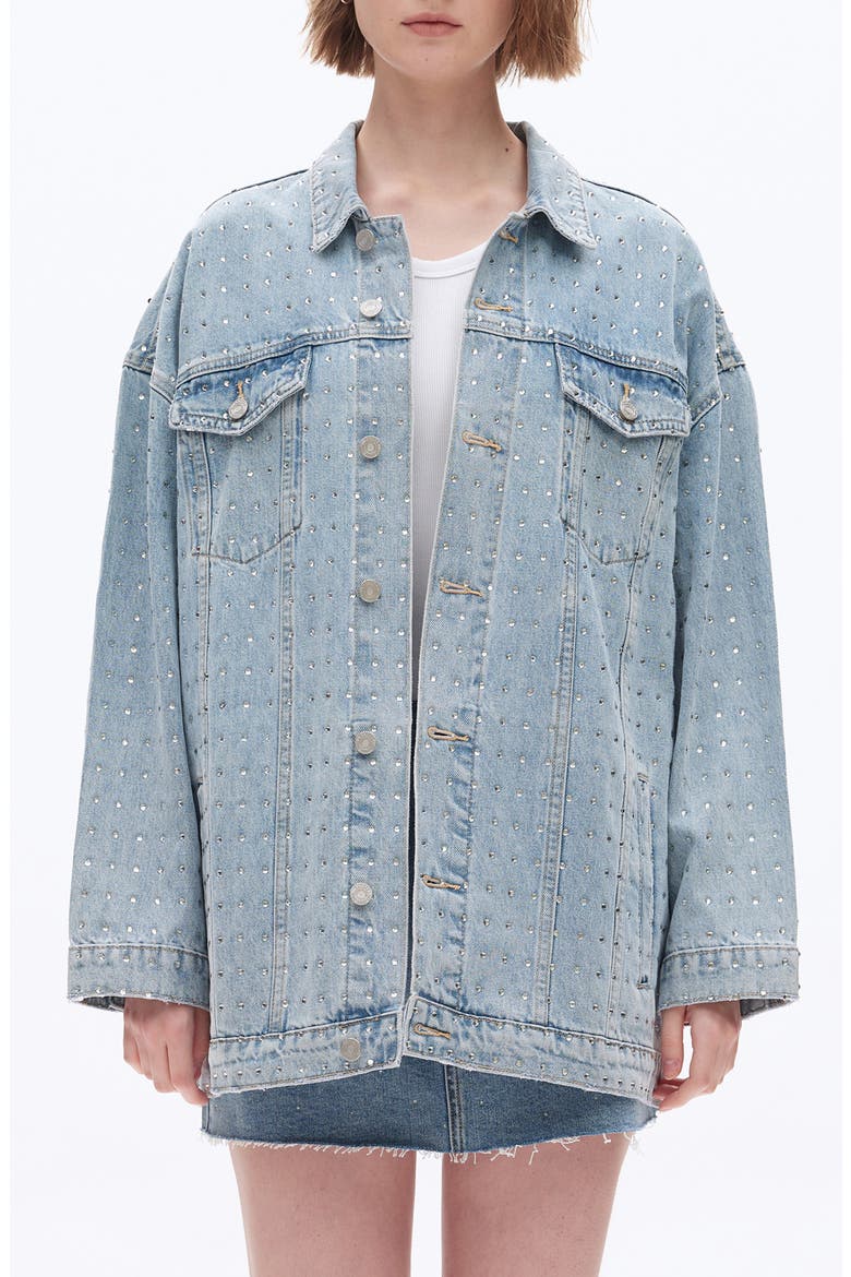 Oversize Rhinestone Denim Jacket, Main, color, LIGHT BLUE