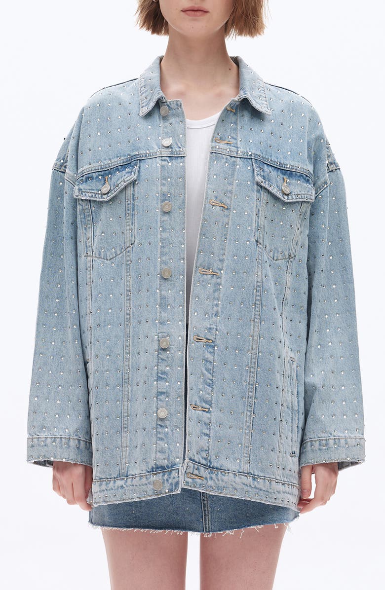 Bayeas Oversize Rhinestone Denim Jacket, Main, color, Light Blue