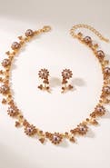 Modenaire Pearl and Crystal Floral Necklace and Earrings Set
