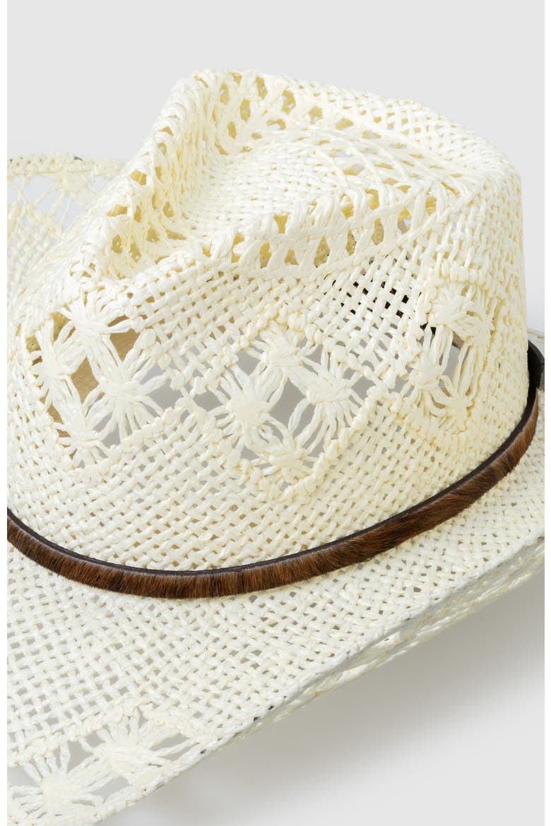 Twister Breeze  Handwoven Straw Sun Hat - Bohemian Summer Cowboy Hat, Alternate, color, White  / Brown