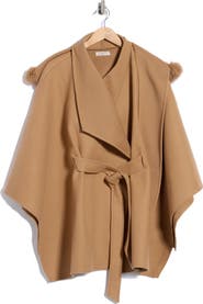La Fiorentina Faux Fur Pom-Pom Hooded Cape