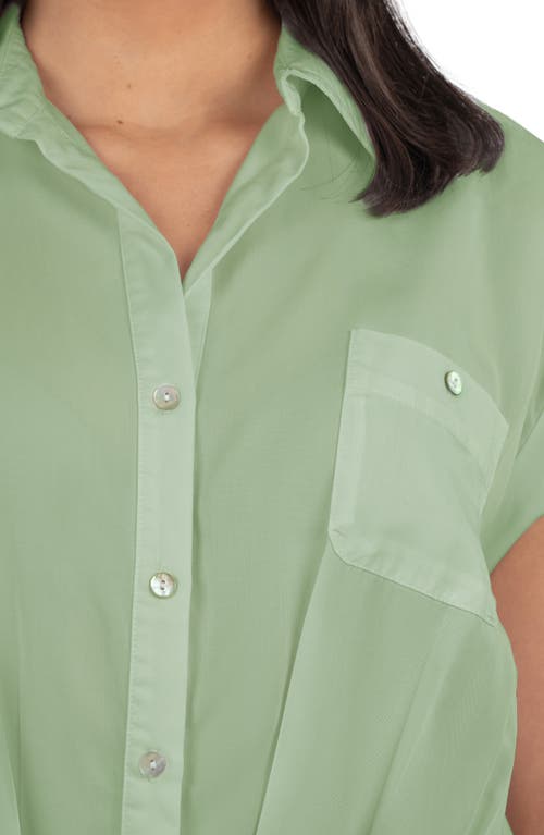 Kut From The Kloth Gaia Pleat Hem Short Sleeve Button-up Top In Olive