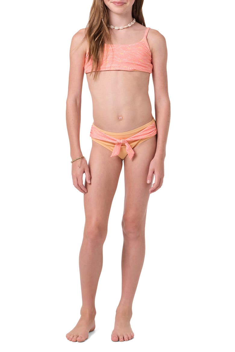 Kids' Sunshine Reversible Tie Belt Two-Piece Swimsuit, Alternate, color, FUSION CORAL