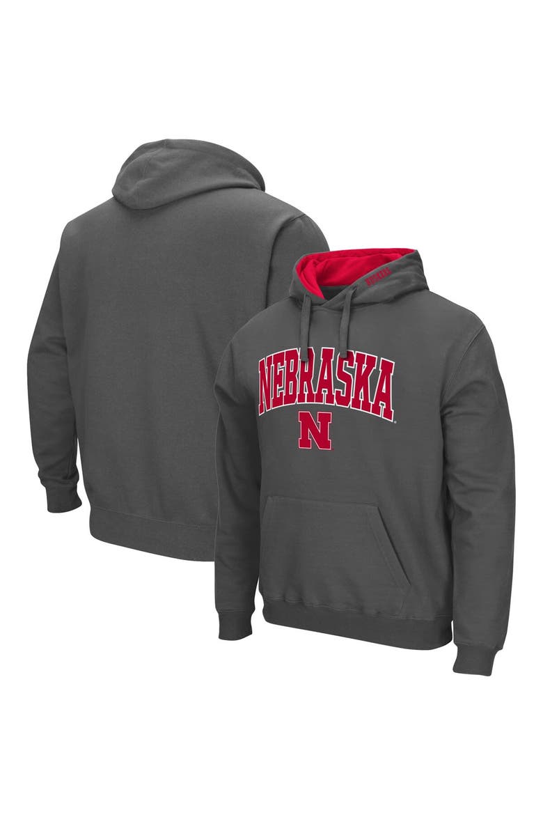 Men's Colosseum Charcoal Nebraska Huskers Arch & Logo 3.0 Pullover Hoodie, Main, color, Charcoal