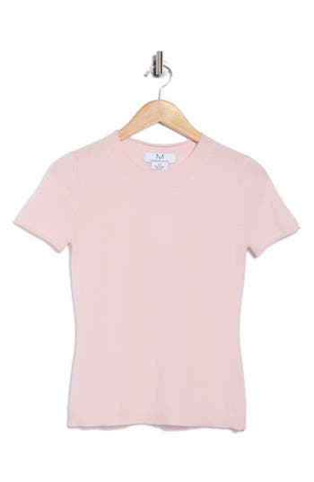 Magaschoni Cashmere Crewneck Short Sleeve Sweater In Pink