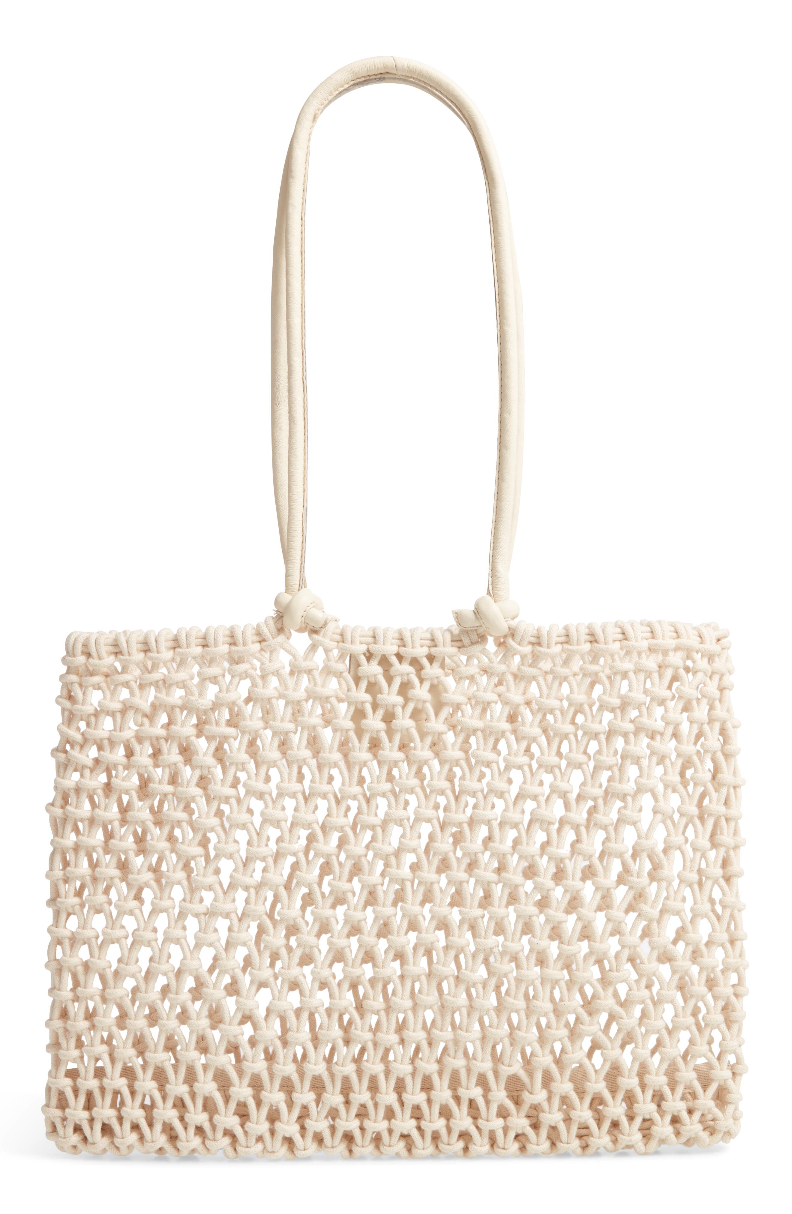 Clare V. Sandy Woven Market Tote, Alternate, color, Natural