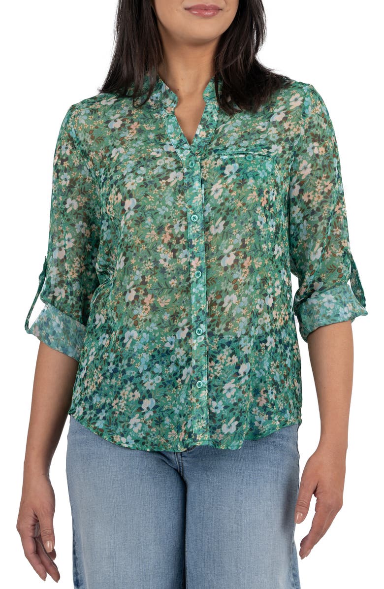 KUT from the Kloth Jasmine Chiffon Button-Up Shirt, Main, color, Potenza Leaf Soft Yellow