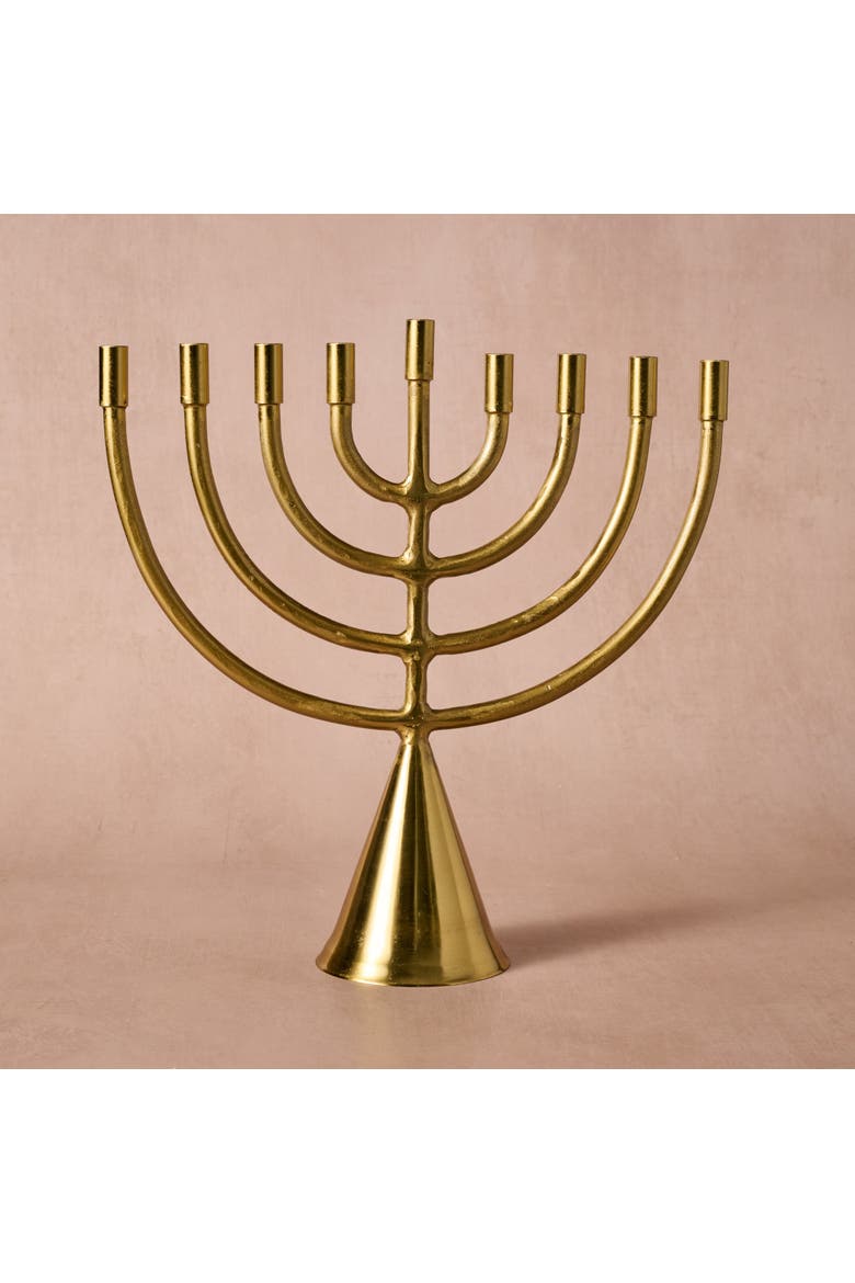 Jyoti Brass Horn Menorah, Alternate, color, Gold