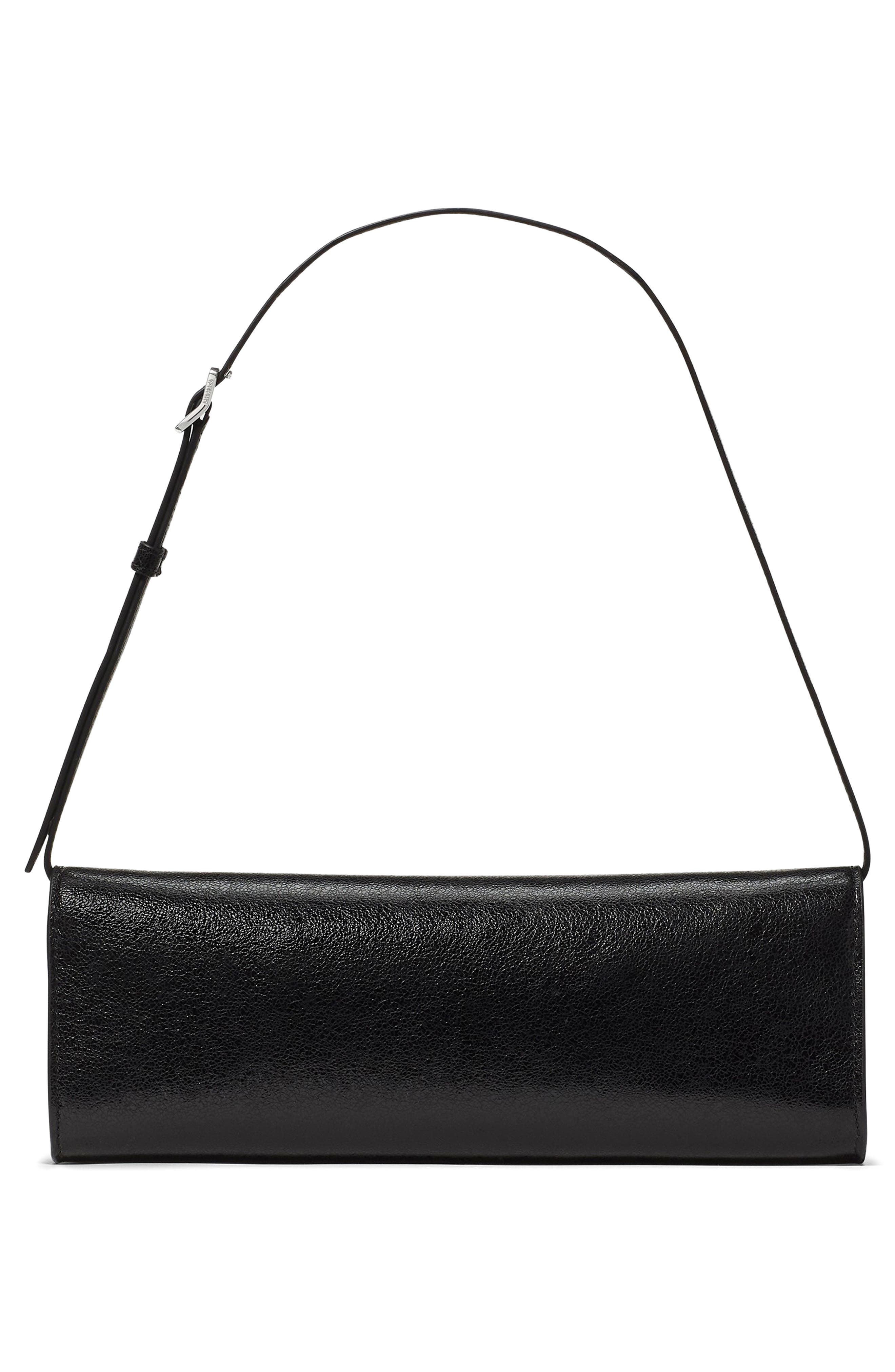 Kate Spade New York mini deco soft glazed leather shoulder bag, Alternate, color, Black