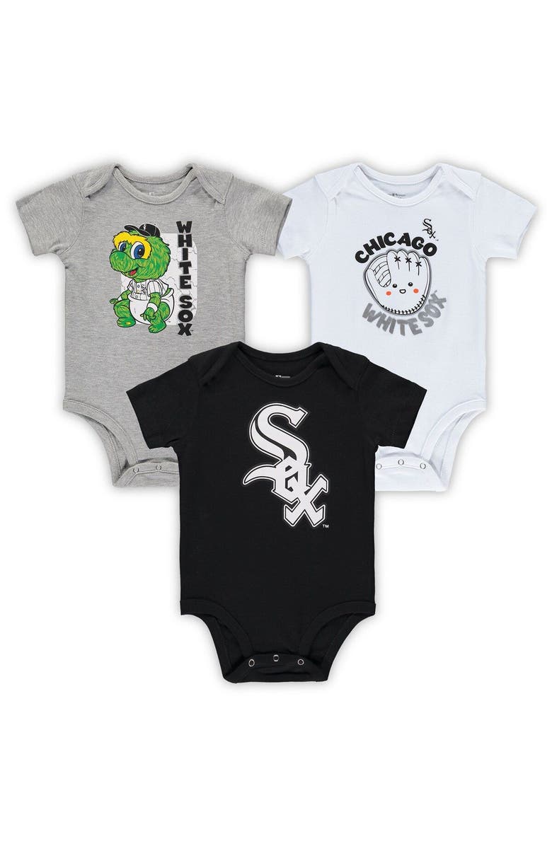 Outerstuff Infant Black/White/Heathered Gray Chicago White Sox 3-Pack Change Up Bodysuit Set, Main, color, Black