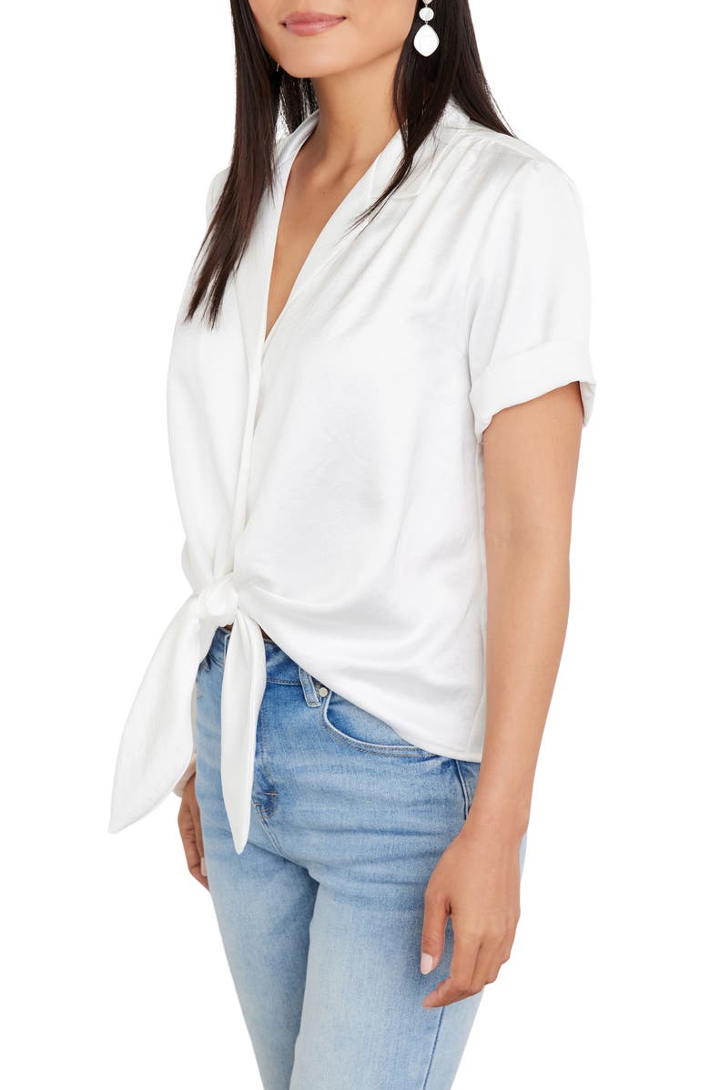 Karen Kane Roll Cuff Tie Front Satin Blouse, Alternate, color, 