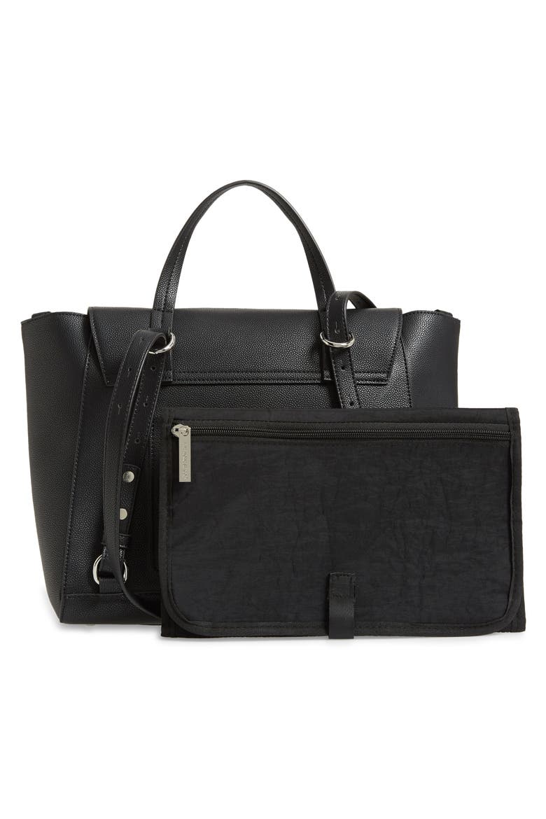Convertible Faux Leather Diaper Tote, Alternate, color, BLACK