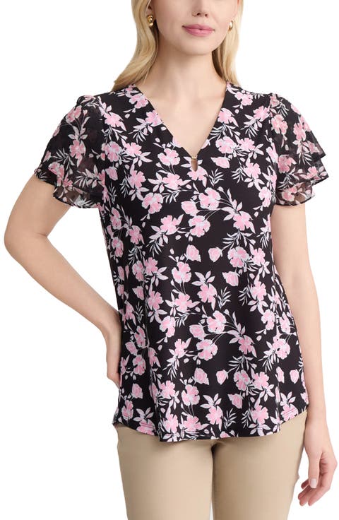 Mixed Media Flutter Sleeve Top