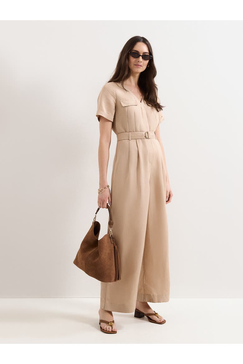 Daniela V-Neck Short Sleeve Jumpsuit, Main, color, Neutral