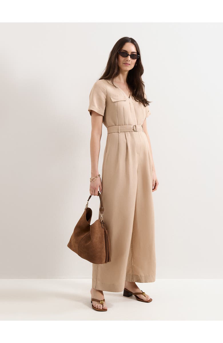 Phase Eight Daniela V-Neck Short Sleeve Jumpsuit, Main, color, Neutral