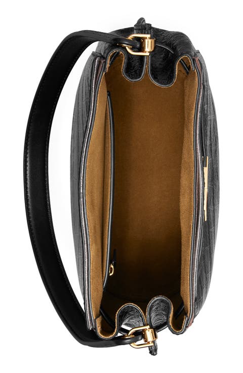 Lee Radziwill Croc Embossed Leather Bucket Bag