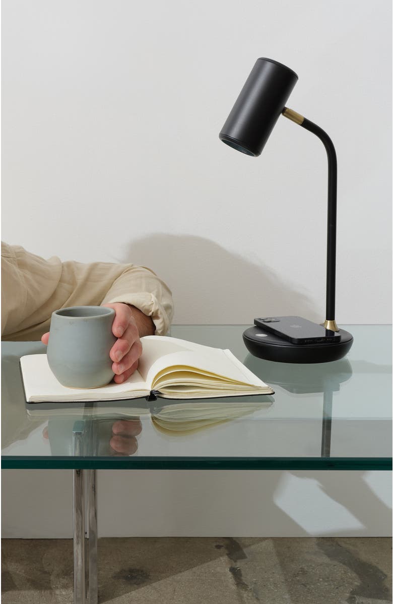 Brightech Ezra 16.5" Modern LED Reading Table Lamp with Built-in Wireless Charging Pad, Alternate, color, Antique Brass