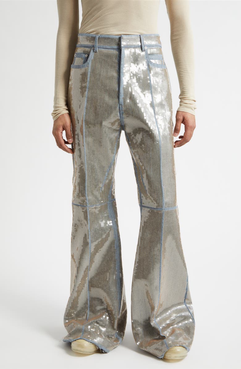 Rick Owens Temple Bolan Sequin Bootcut Jeans, Main, color, Blue/ Sand