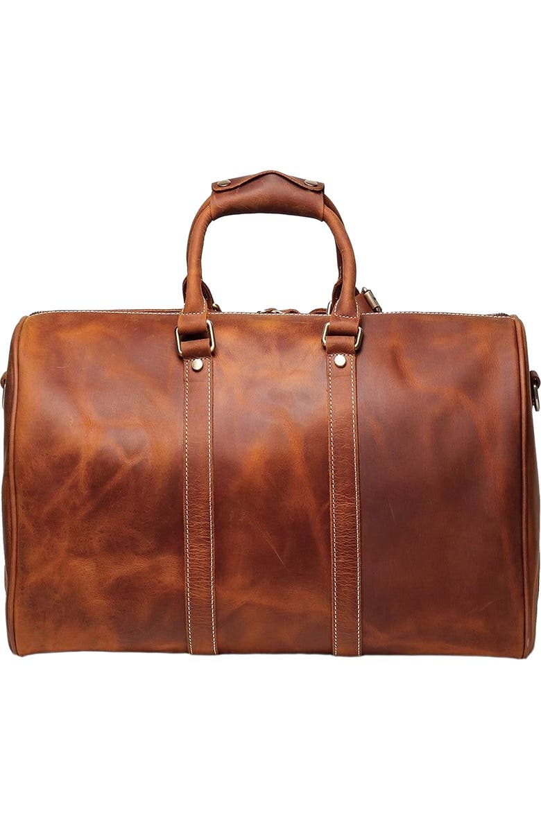 STEEL HORSE LEATHER The Brandt Weekender | Small Leather Duffle Bag, Alternate, color, Brown