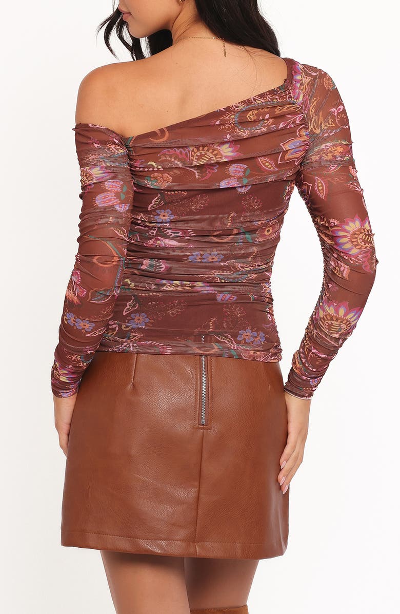 Petal & Pup Elfrida Ruched One-Shoulder Mesh Top, Alternate, color, Brown Floral