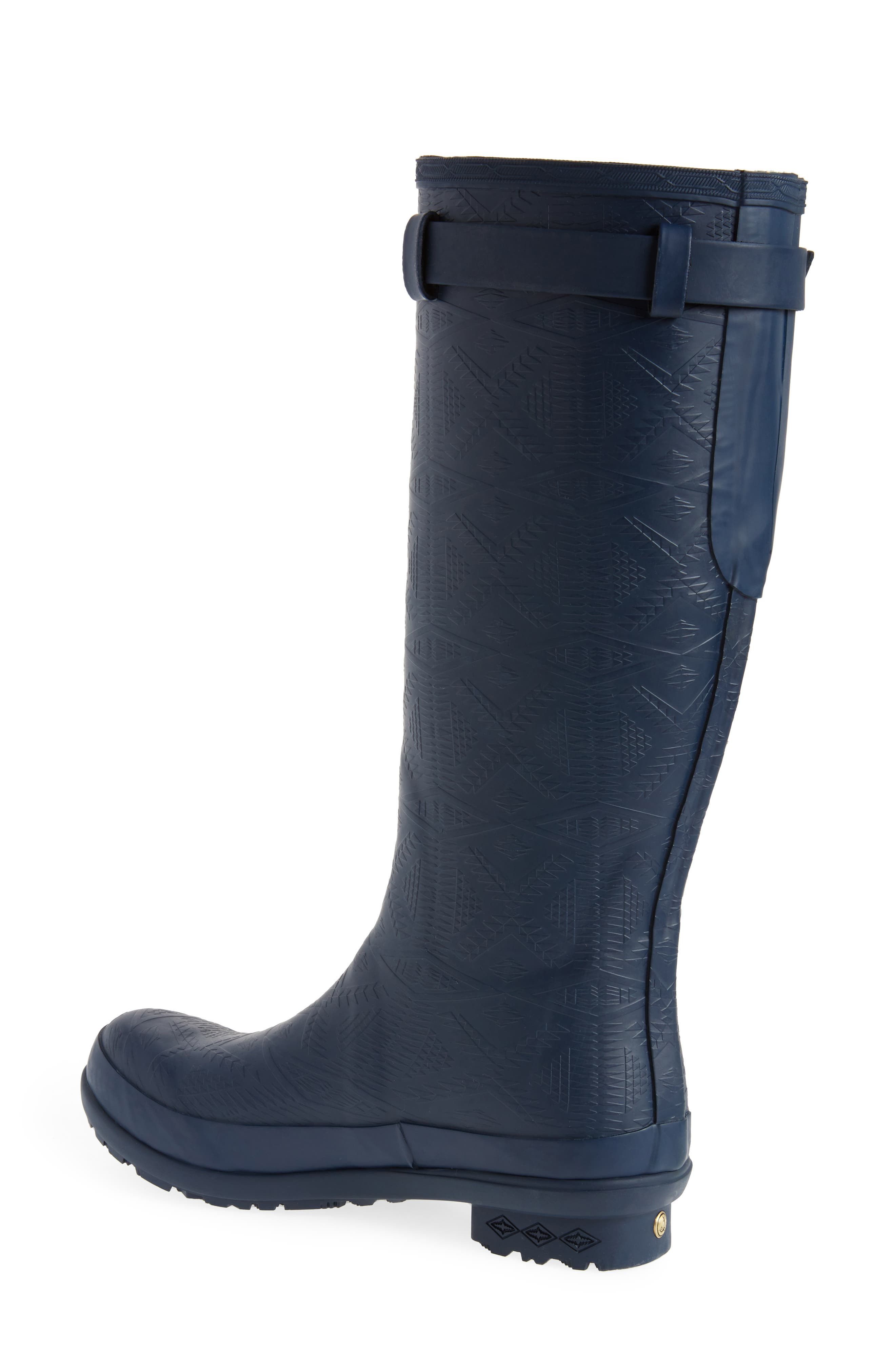 Pendleton Embossed Tall Waterproof Rain Boot, Alternate, color, Navy