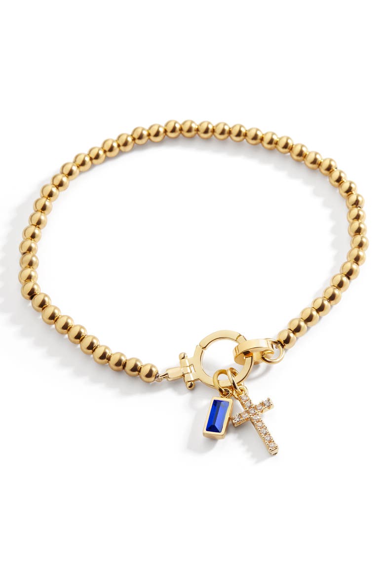 Cross Charm Birthstone Bracelet, Main, color, September Sapphire