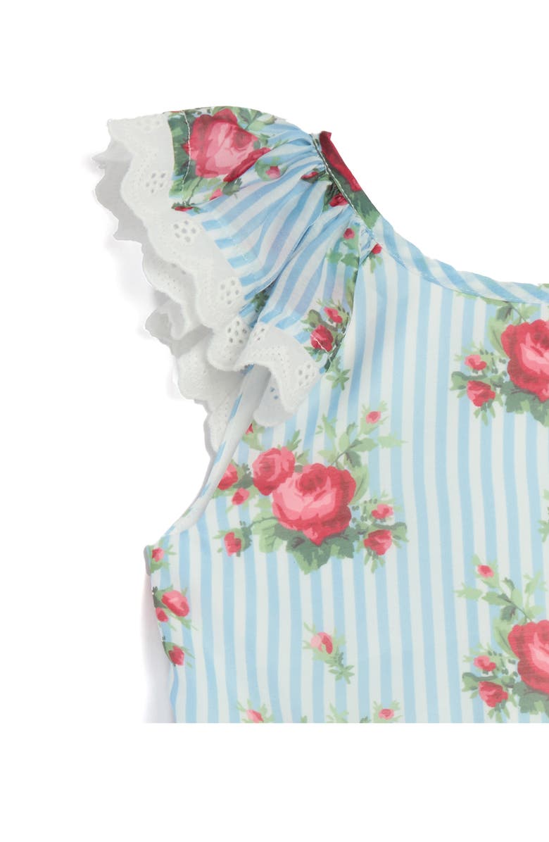 Pippa & Julie Floral Stripe Dress & Bloomers, Alternate, color, Blue/ White