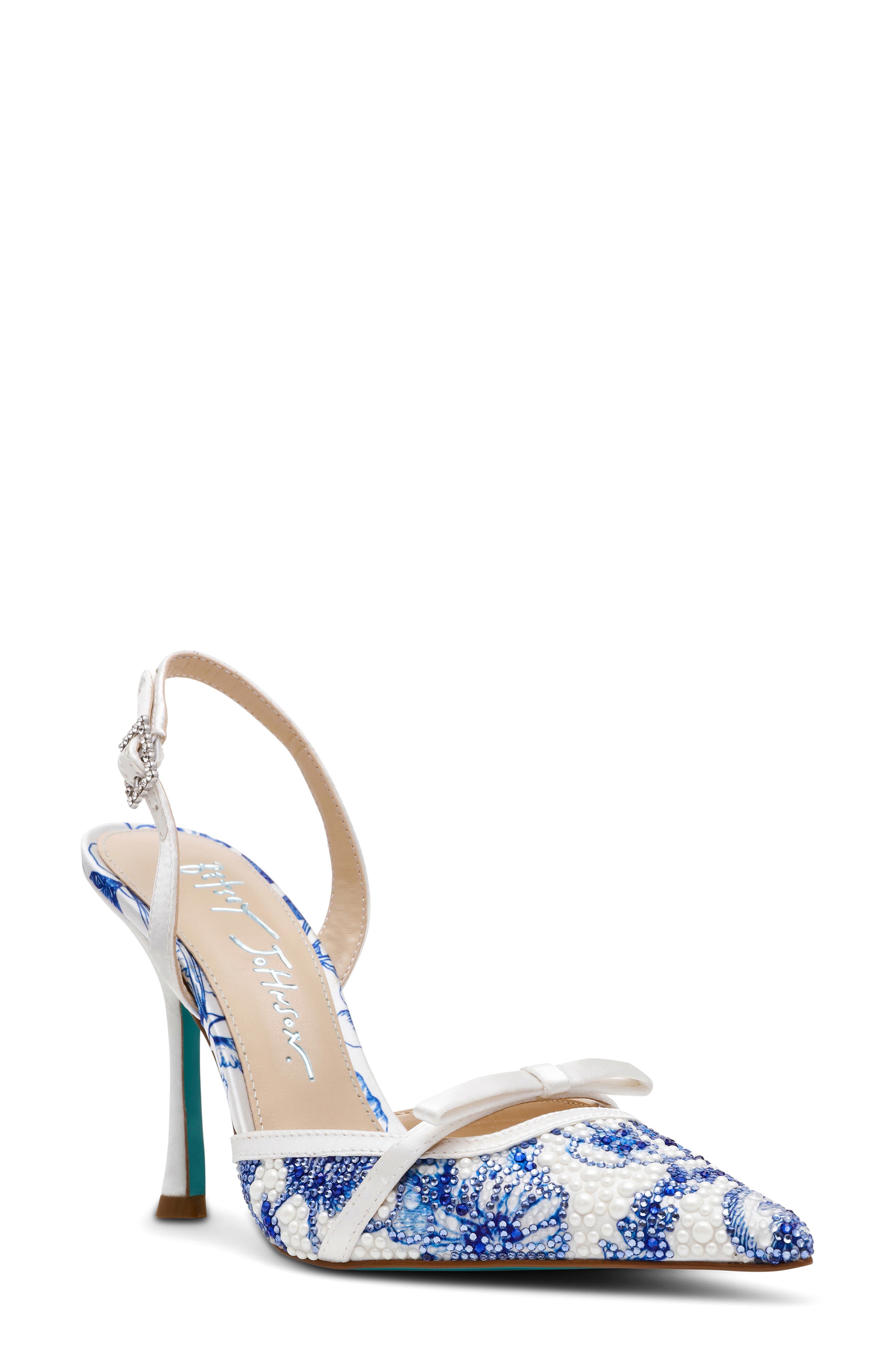 Betsey Johnson Roza Slingback Pump, Main, color, White/ Blue Floral