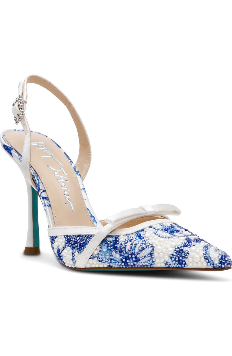 Betsey Johnson Roza Slingback Pump, Main, color, White/ Blue Floral