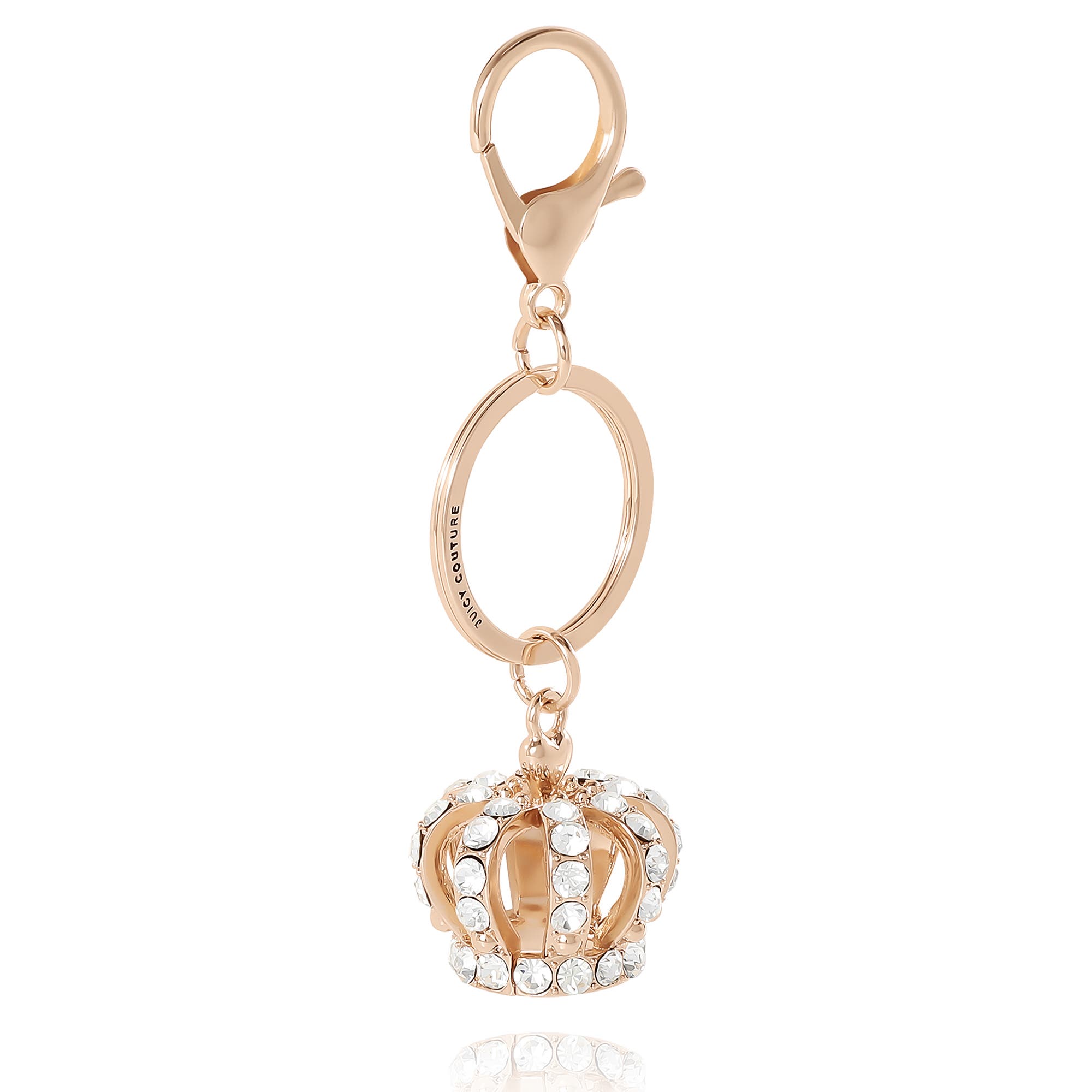 Juicy Couture Crystal Crown Keychain, Alternate, color, Silver, Rose Gold