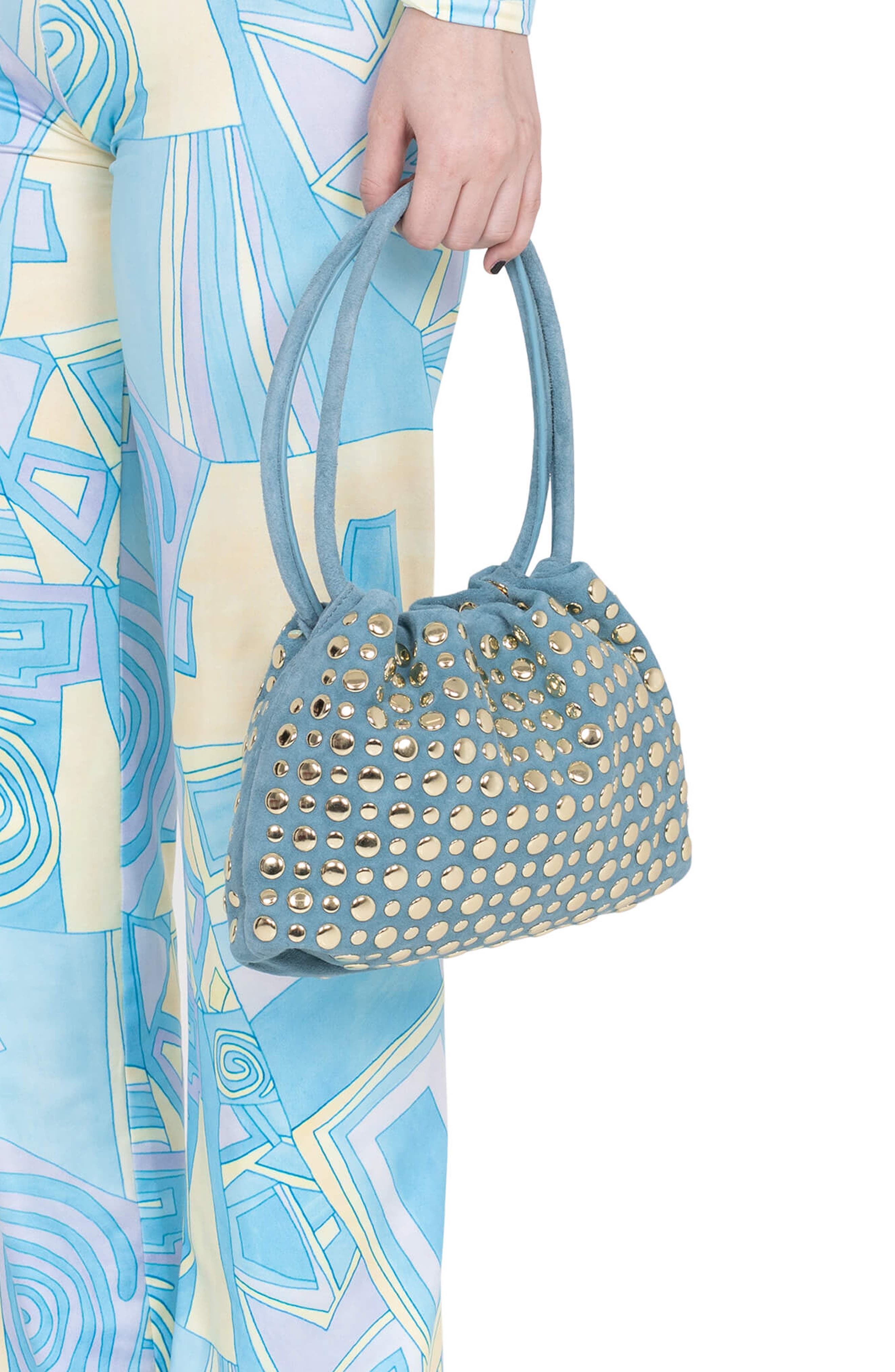 Lil-Brat Leather Handbag, Alternate, color, BLUE SUEDE GOLD