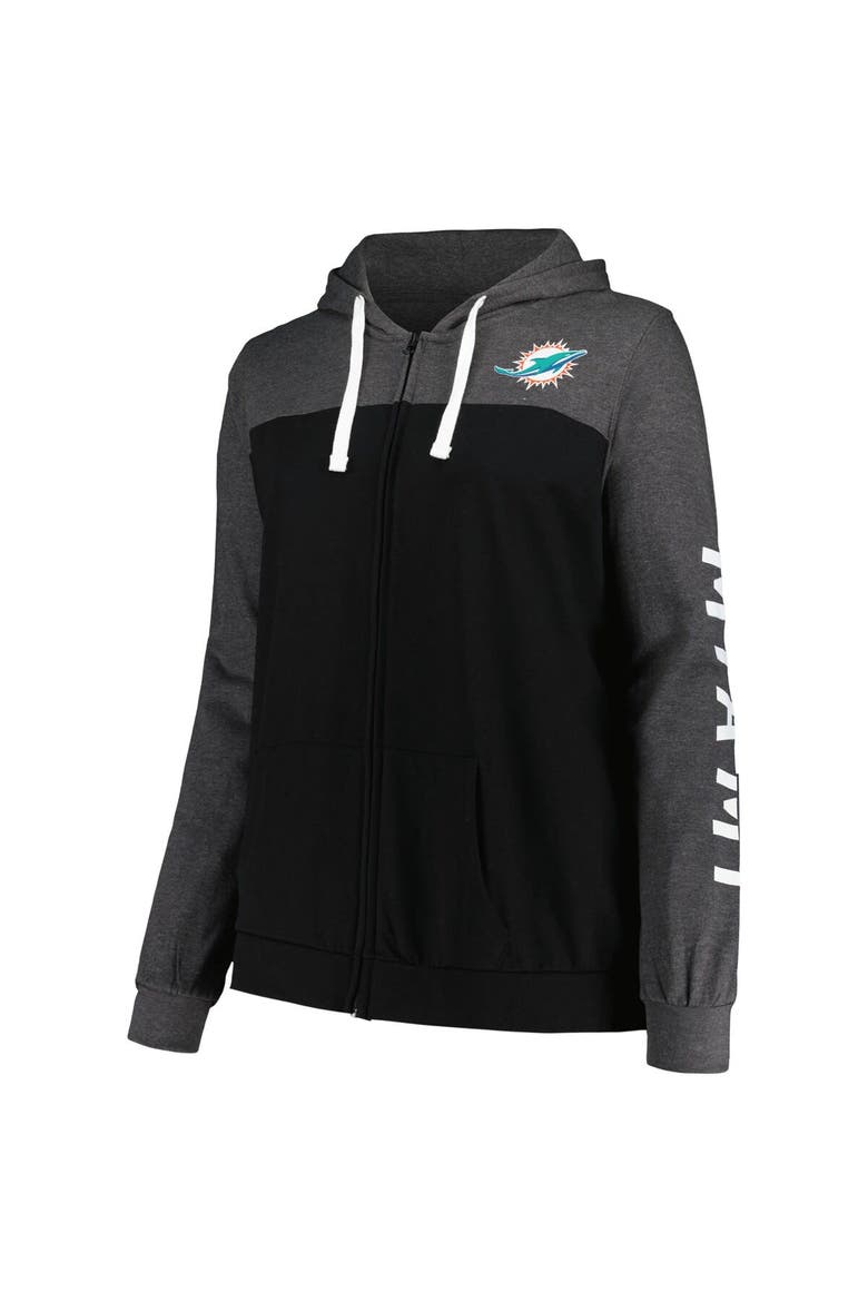Women's Fanatics Branded Heather Charcoal Miami Dolphins Plus Size City Ties Full-Zip Hoodie, Alternate, color, Heather Charcoal